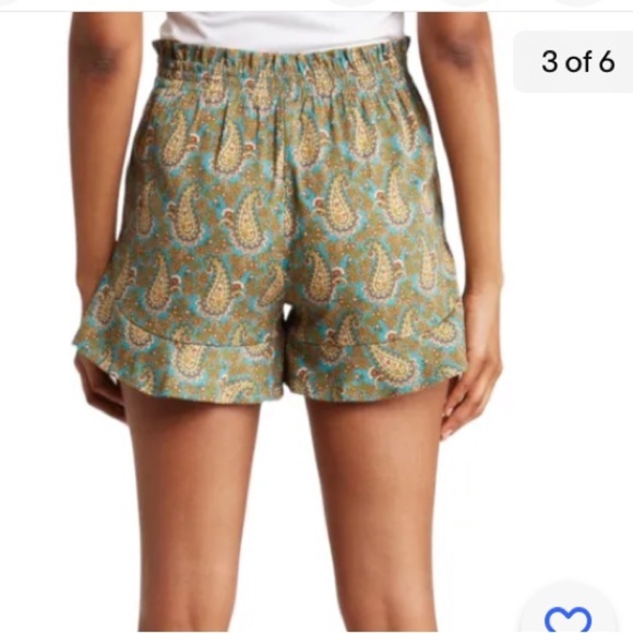 DR2 BY DANIEL RAINN GREEN PAISLEY BOHO RUFFLED HEM SHORTS, SMALL - Picture 4 of 6